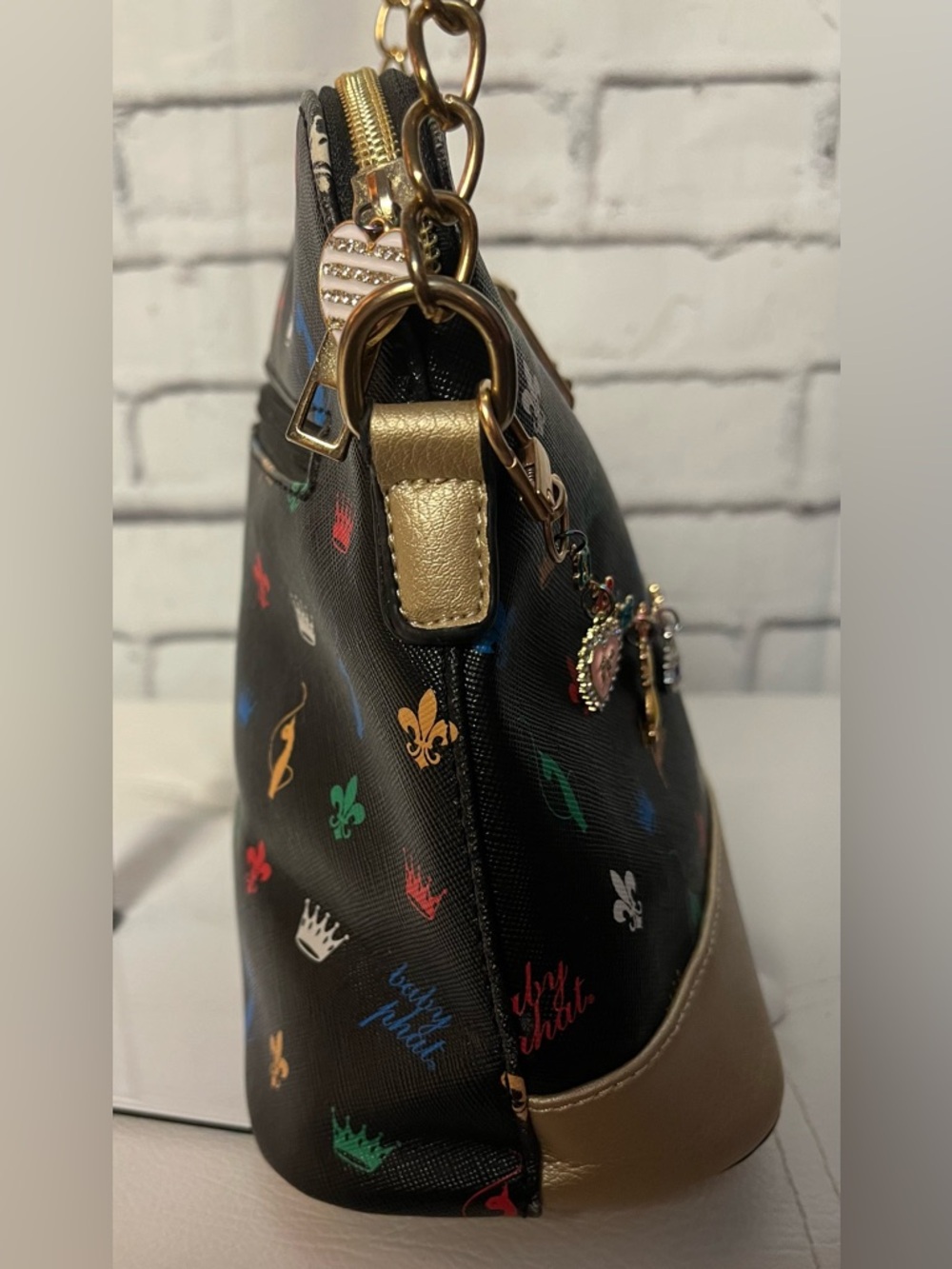 Baby Phat Black Multicolor Charm Crossbody with Gold Trim and Chain - Picture 4 of 10